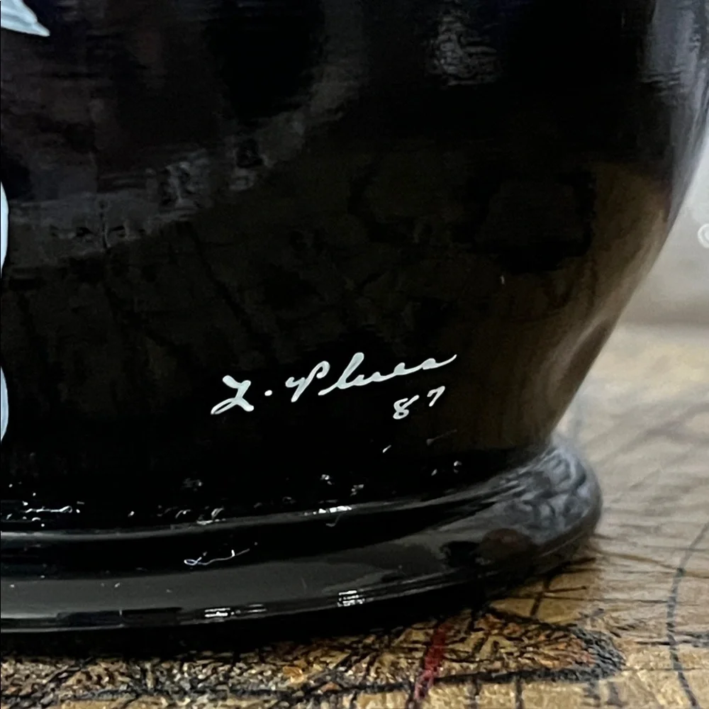 Vintage Pilgrim Glass Black Amethyst Hand-Painted Vase & Covered Jar Set 3 Pc